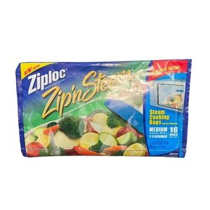 Ziploc Zip N Steam Cooking 10 medium Bags Microwave Steam Vegetables NEW‎ Sealed